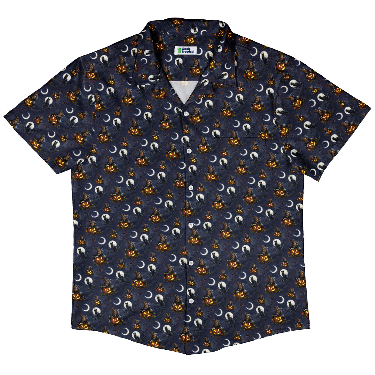 Halloween Cats Full Moon Button Up Shirt Hawaiian Front