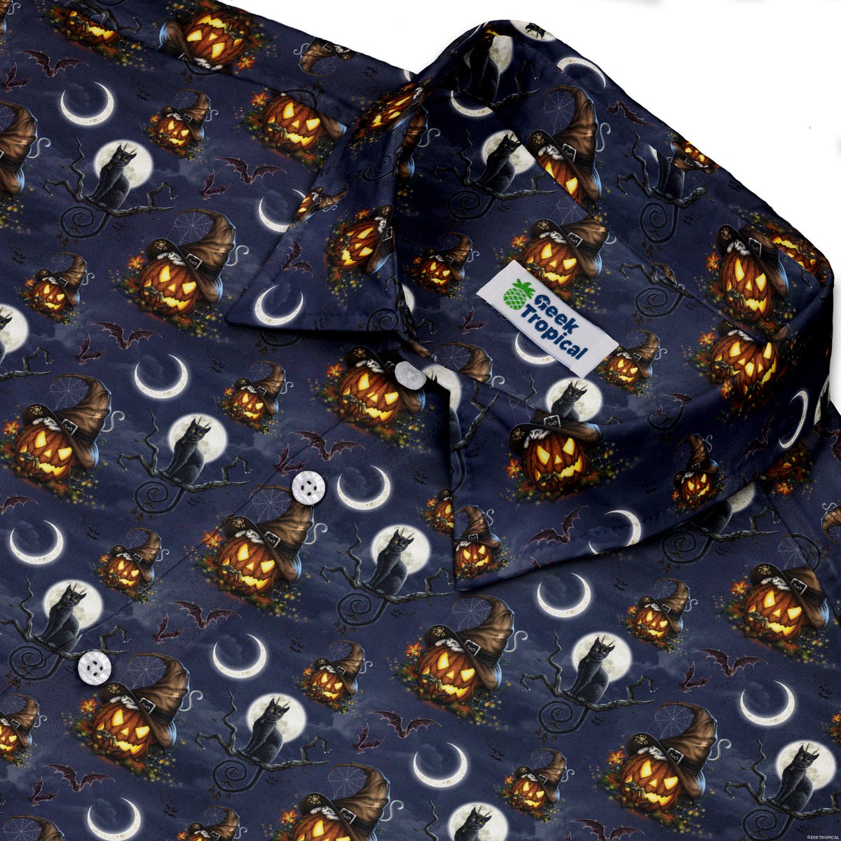 Halloween Cats Full Moon Button Up Shirt Neck