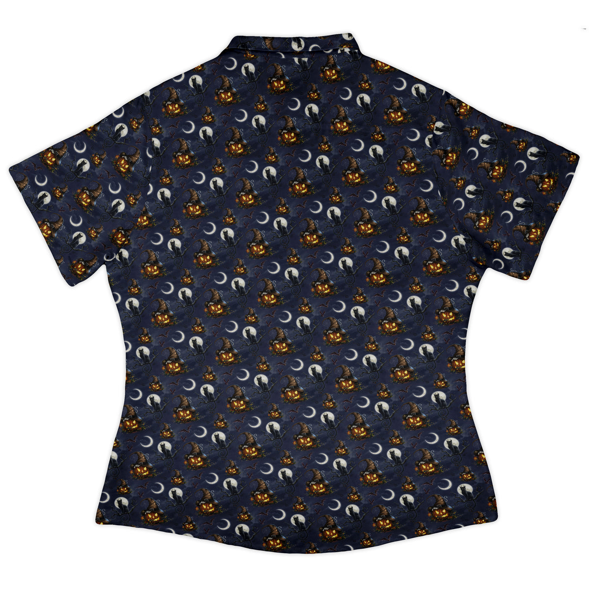 Halloween Cats Full Moon Curvy Button Up Shirt womens back
