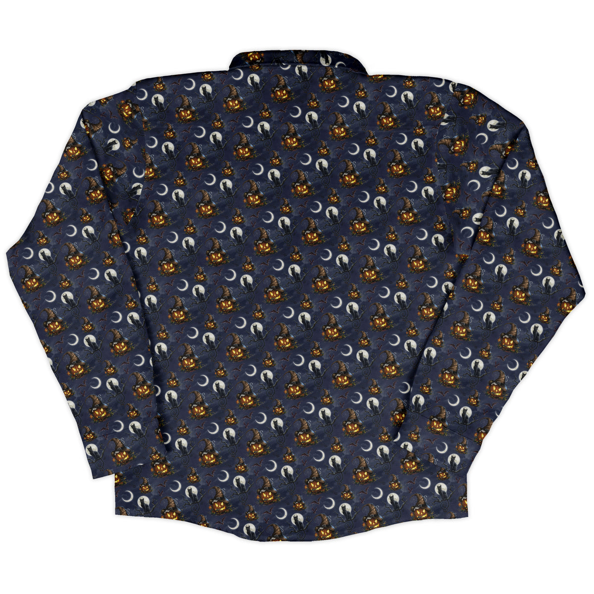 Halloween Cats Full Moon Long Sleeve Button Up Shirt Old Long Sleeve Button Up Shirt back