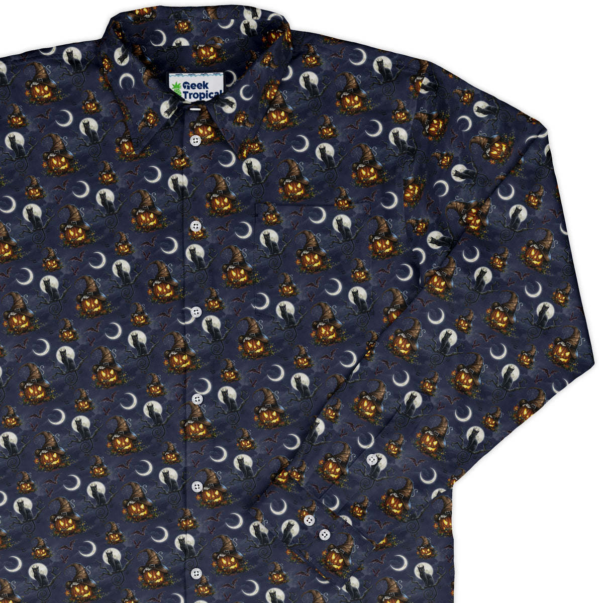 Halloween Cats Full Moon Long Sleeve Button Up Shirt Old Long Sleeve Button Up Shirt cover