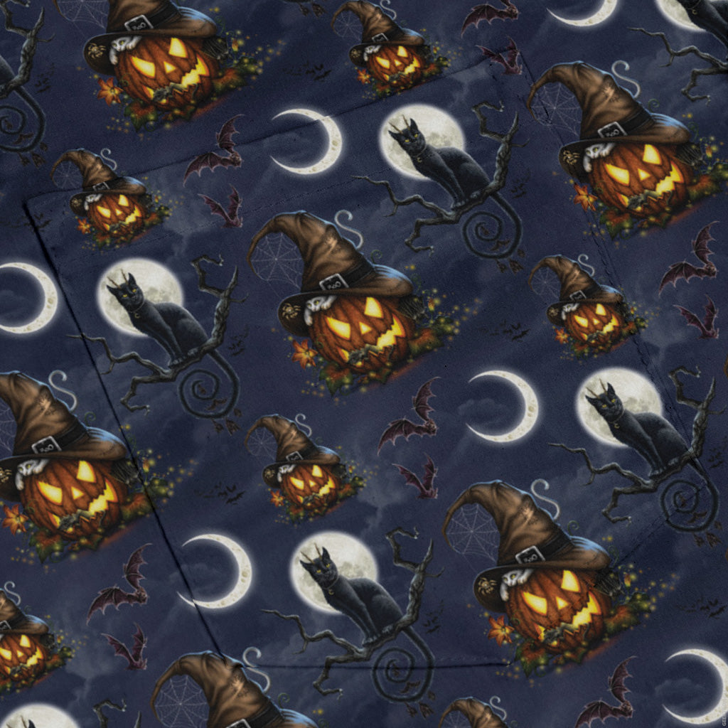Halloween Cats Full Moon Long Sleeve Button Up Shirt Old Long Sleeve Button Up Shirt pocket