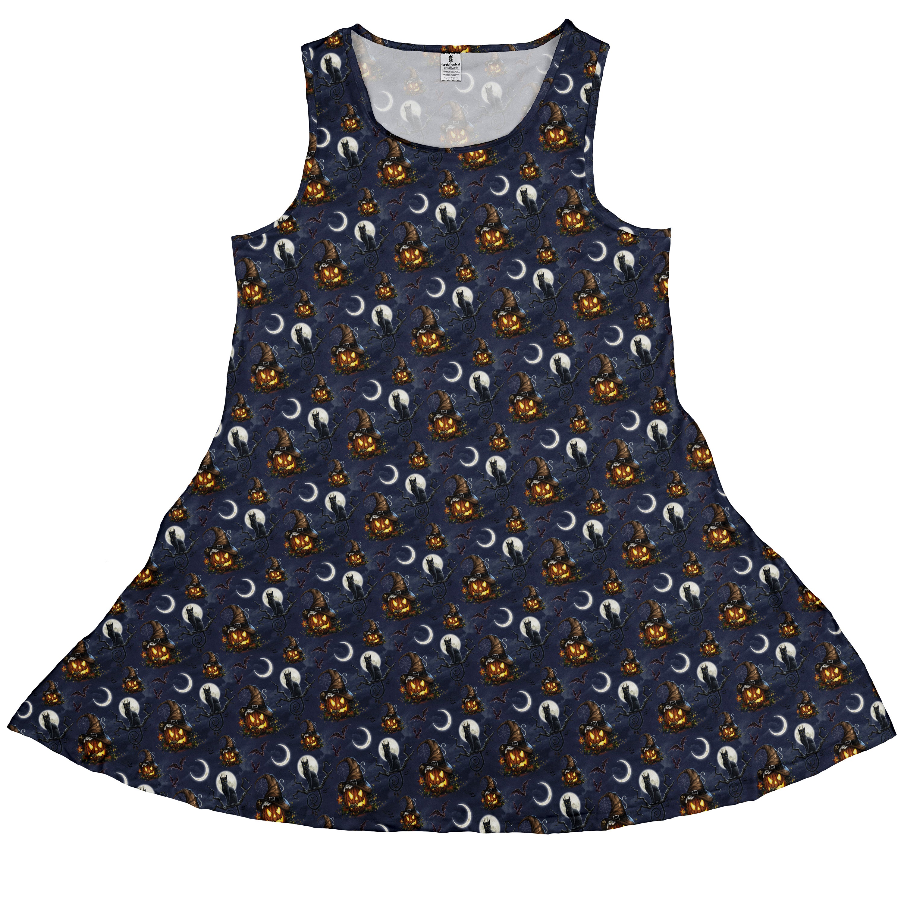 Halloween Cats Full Moon Sleeveless Dress front