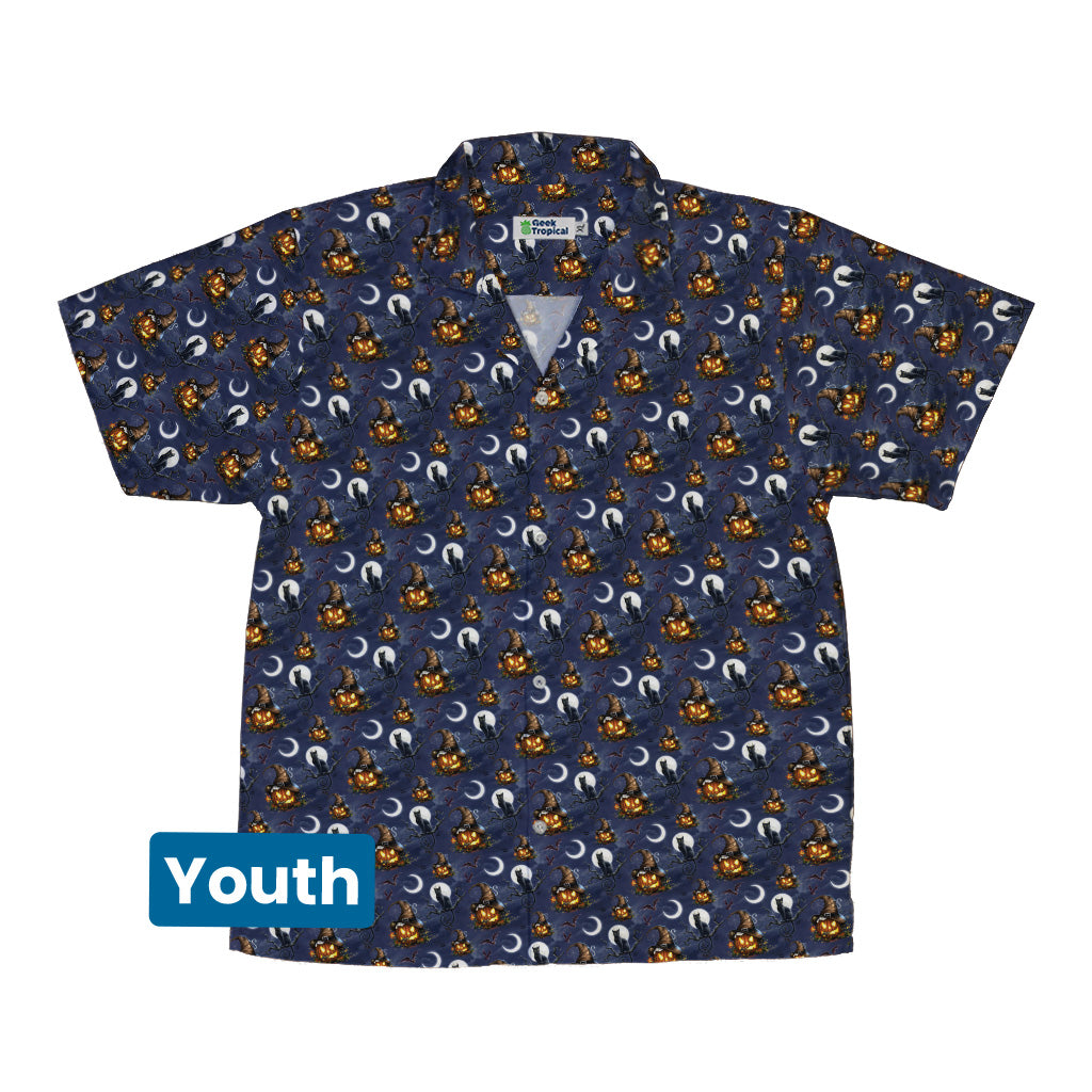 Halloween Cats Full Moon Youth Hawaiian Shirt Front