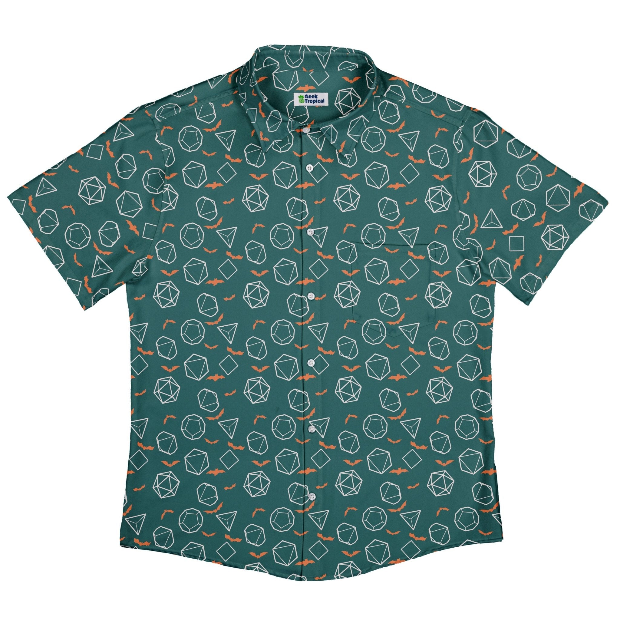 Halloween DND Dice Button Up Shirt Geek Nerd adult sizing Design by Heather Davenport dnd & rpg print
