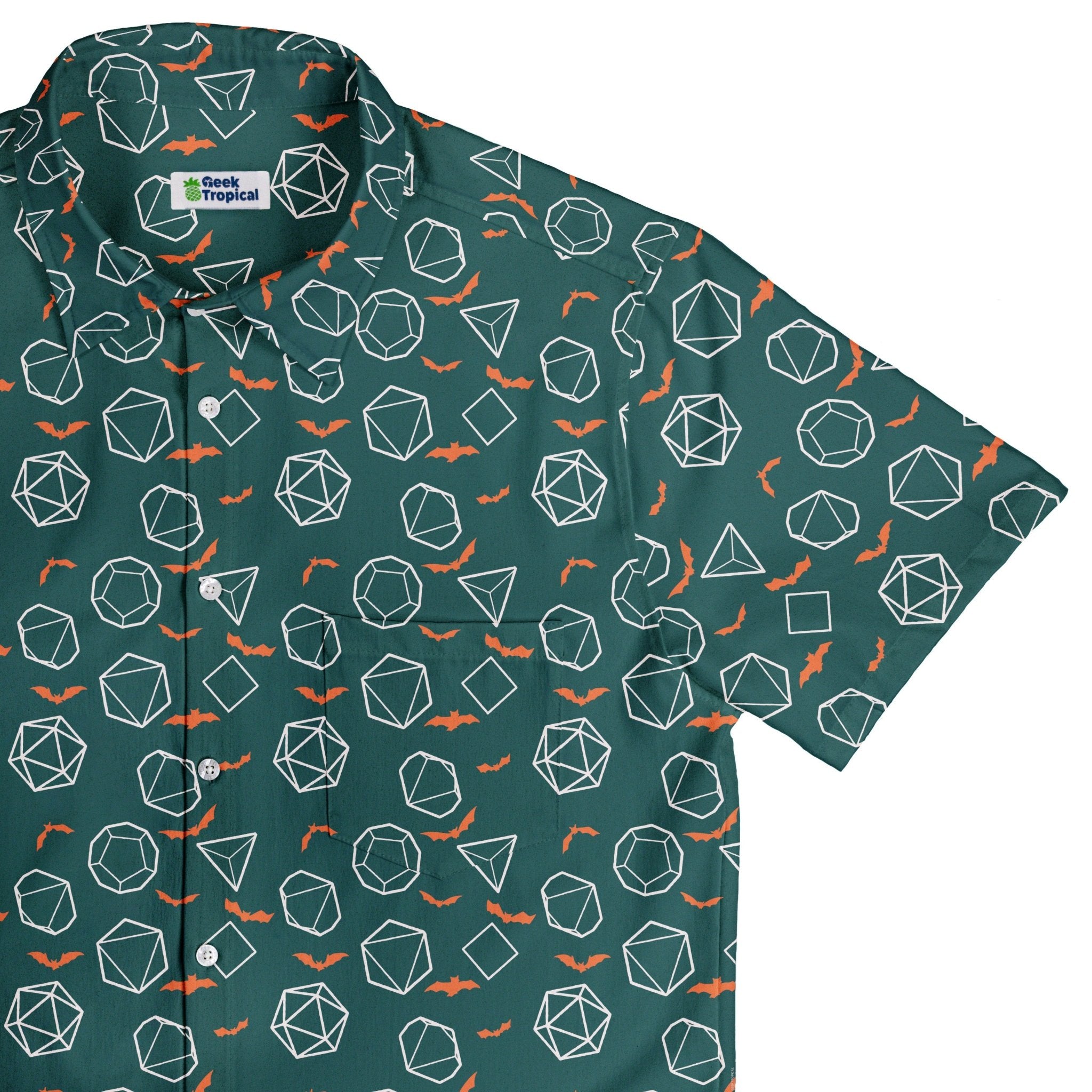 Halloween DND Dice Button Up Shirt Geek Nerd adult sizing Design by Heather Davenport dnd & rpg print