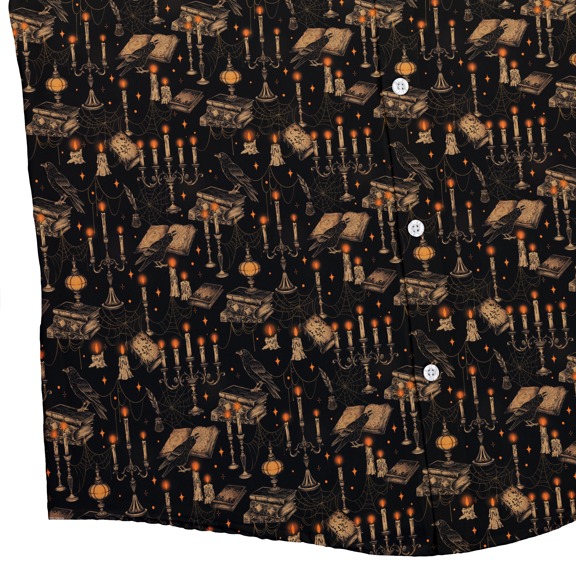 Halloween Manor Candelabra Button Up Shirt Bottom Corner