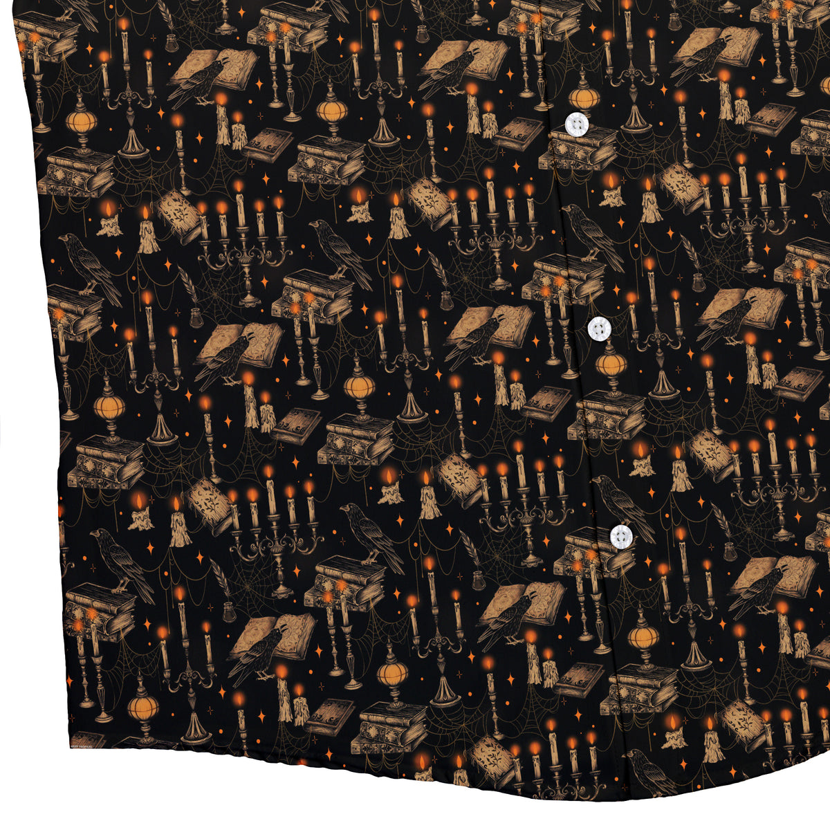 Halloween Manor Candelabra Button Up Shirt Bottom Corner