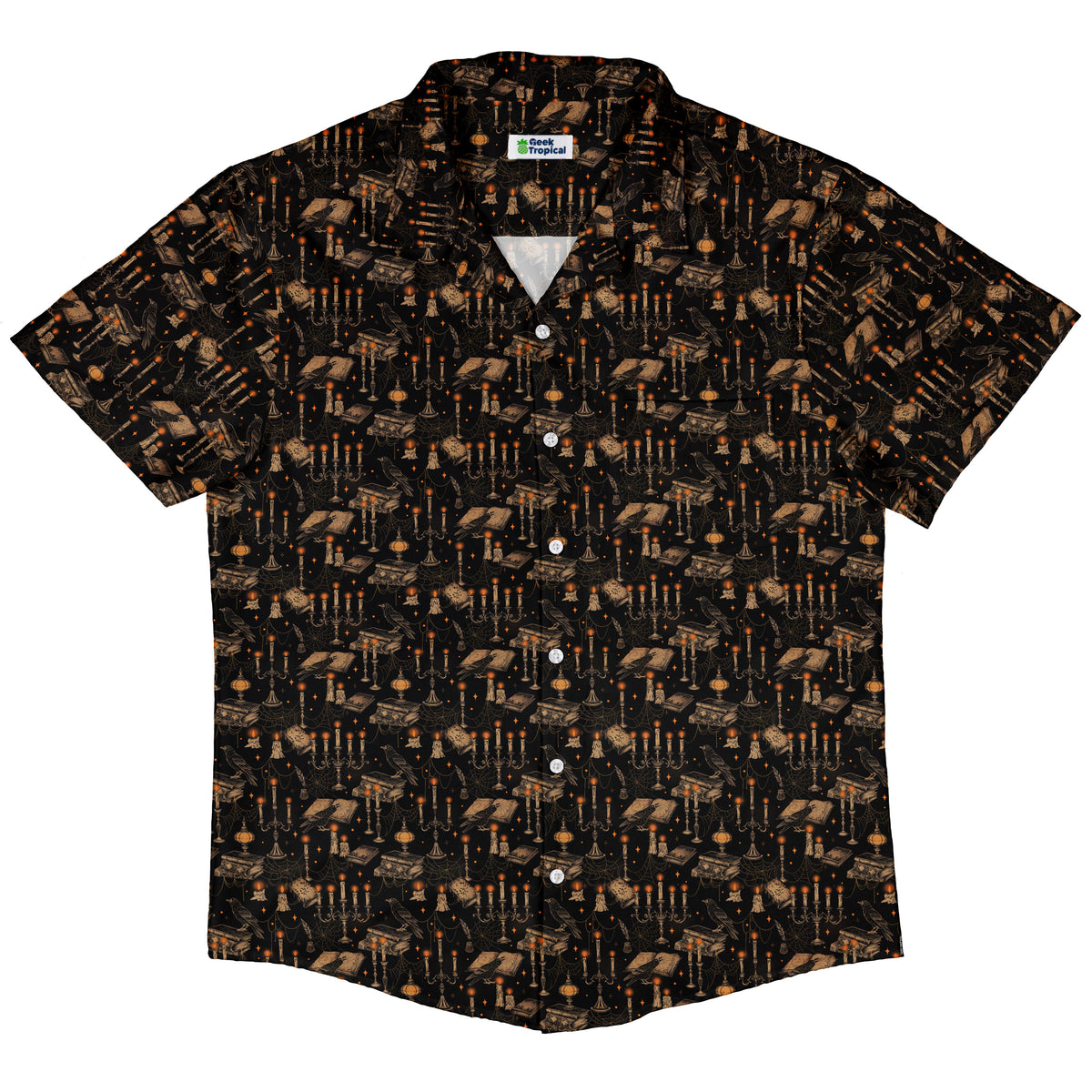 Halloween Manor Candelabra Button Up Shirt Hawaiian Front