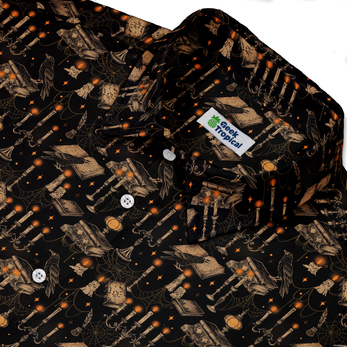 Halloween Manor Candelabra Button Up Shirt Neck