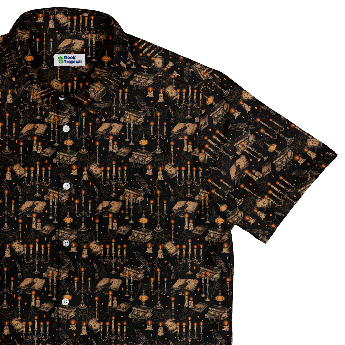 Halloween Manor Candelabra Button Up Shirt Top Corner