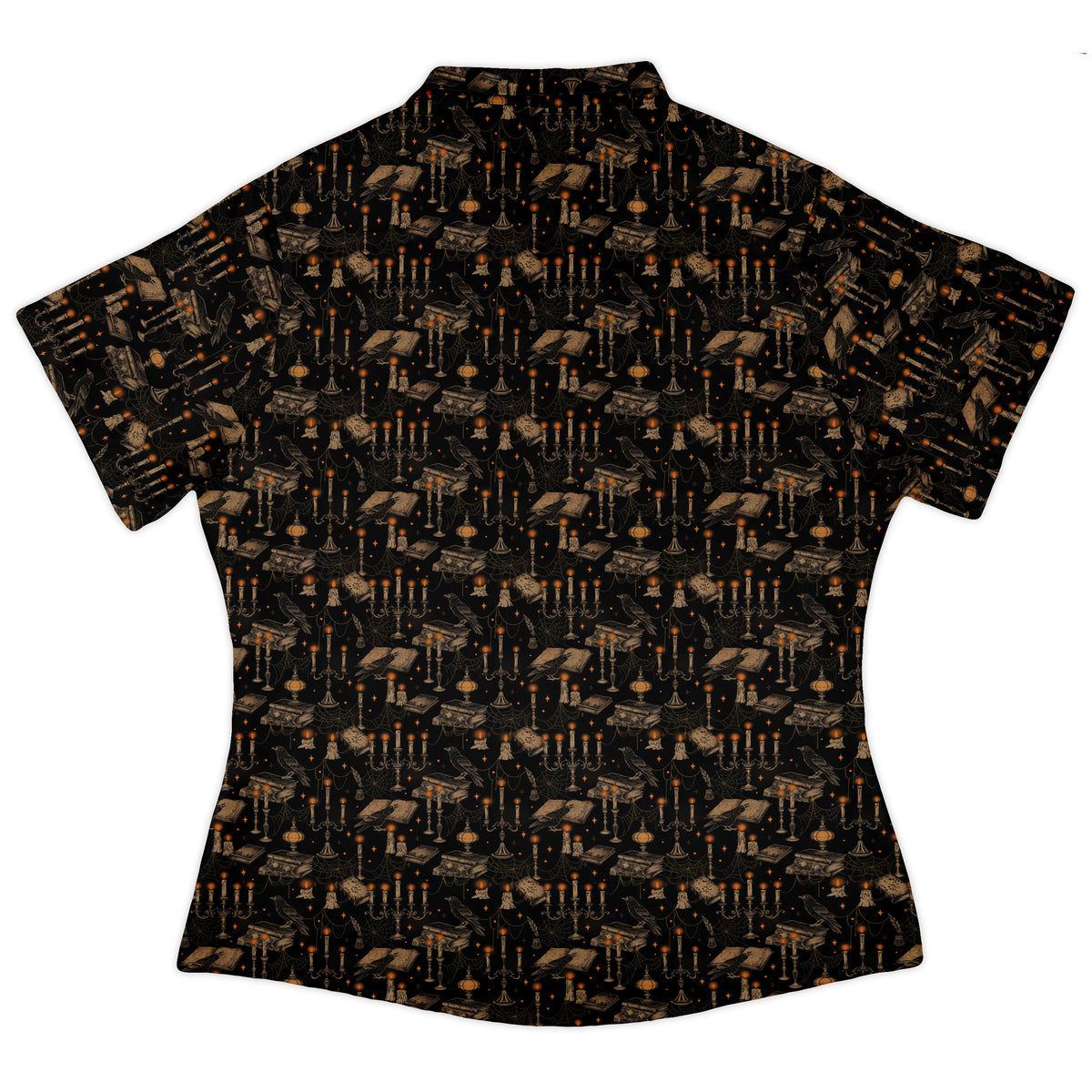 Halloween Manor Candelabra Curvy Button Up Shirt womens back