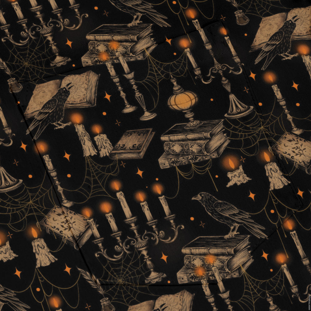 Halloween Manor Candelabra Long Sleeve Button Up Shirt pocket