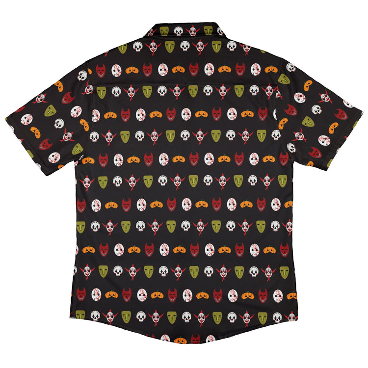 Halloween Masks Button Up Shirt Geek Nerd adult sizing halloween q4