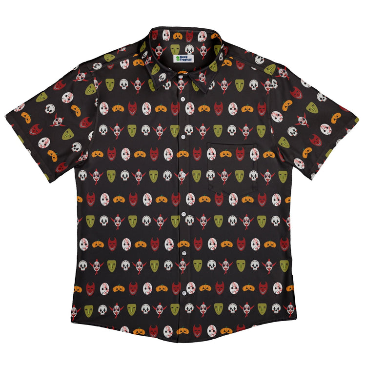 Halloween Masks Button Up Shirt Geek Nerd adult sizing halloween q4