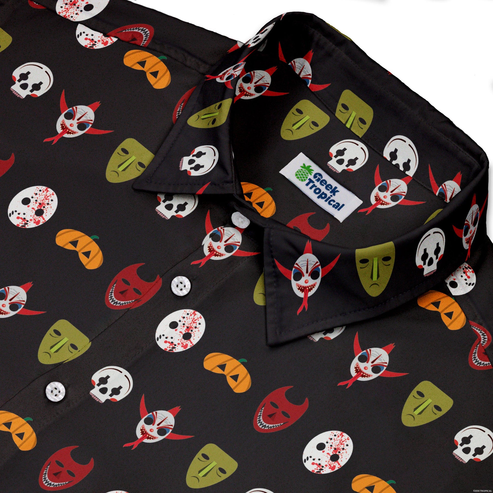 Halloween Masks Button Up Shirt Geek Nerd adult sizing halloween q4