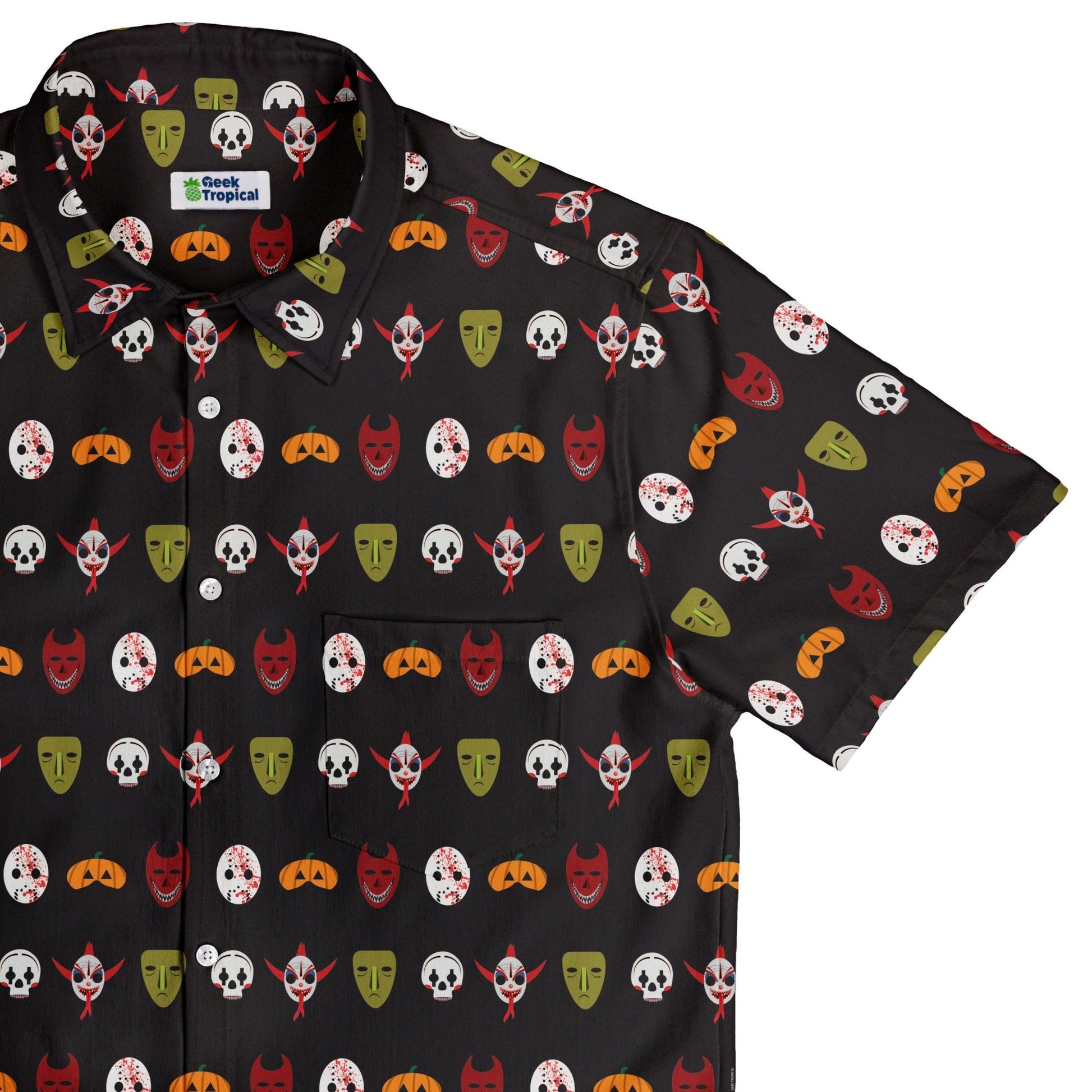 Halloween Masks Button Up Shirt Geek Nerd adult sizing halloween q4