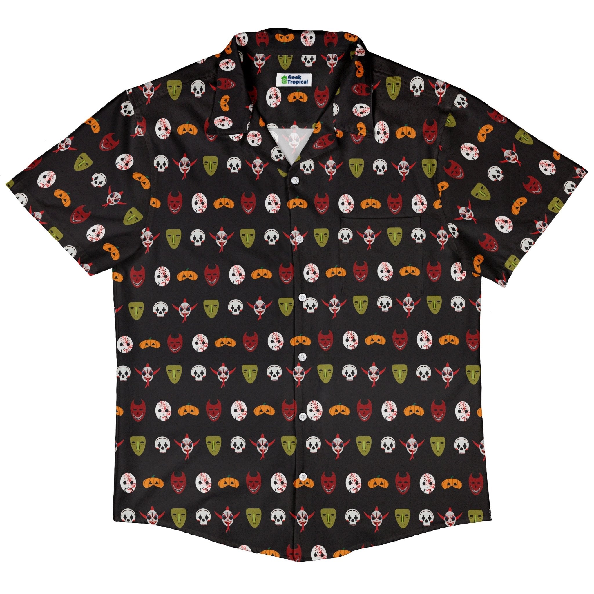 Halloween Masks Button Up Shirt Geek Nerd adult sizing halloween q4