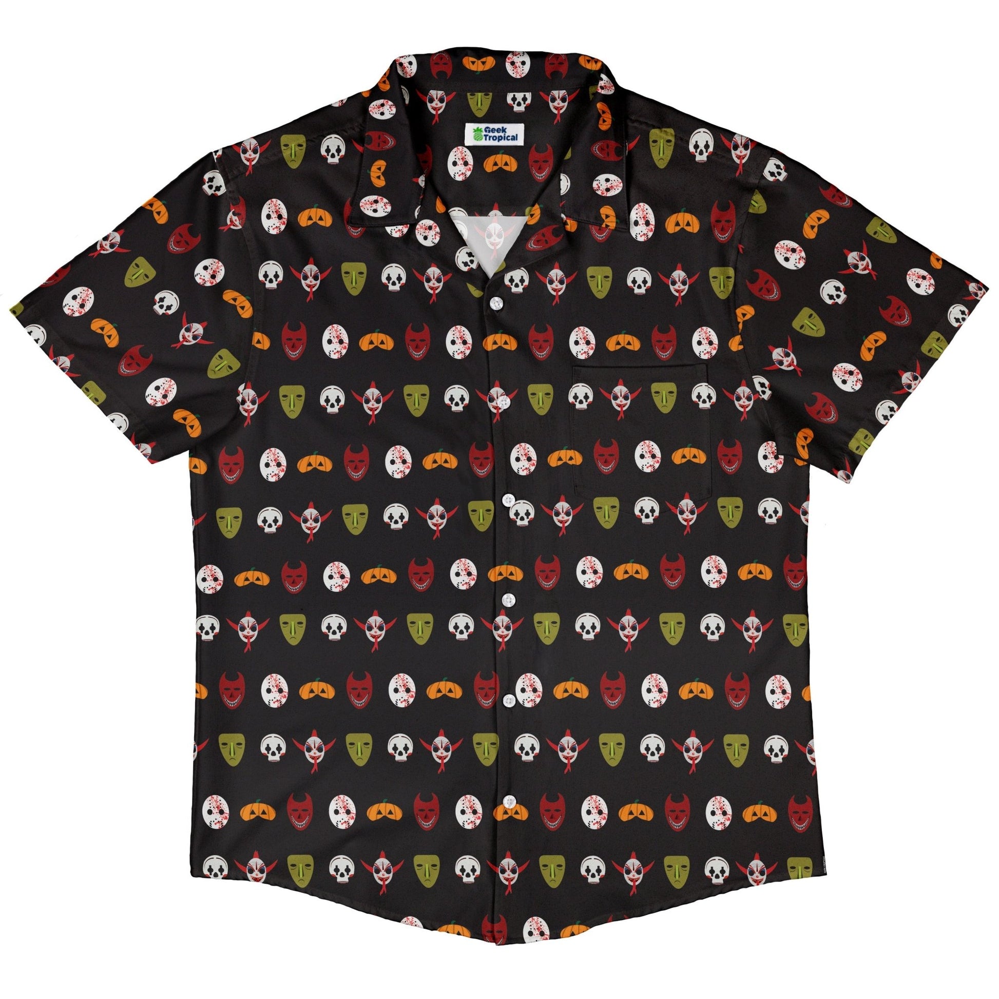 Halloween Masks Button Up Shirt Geek Nerd adult sizing halloween q4