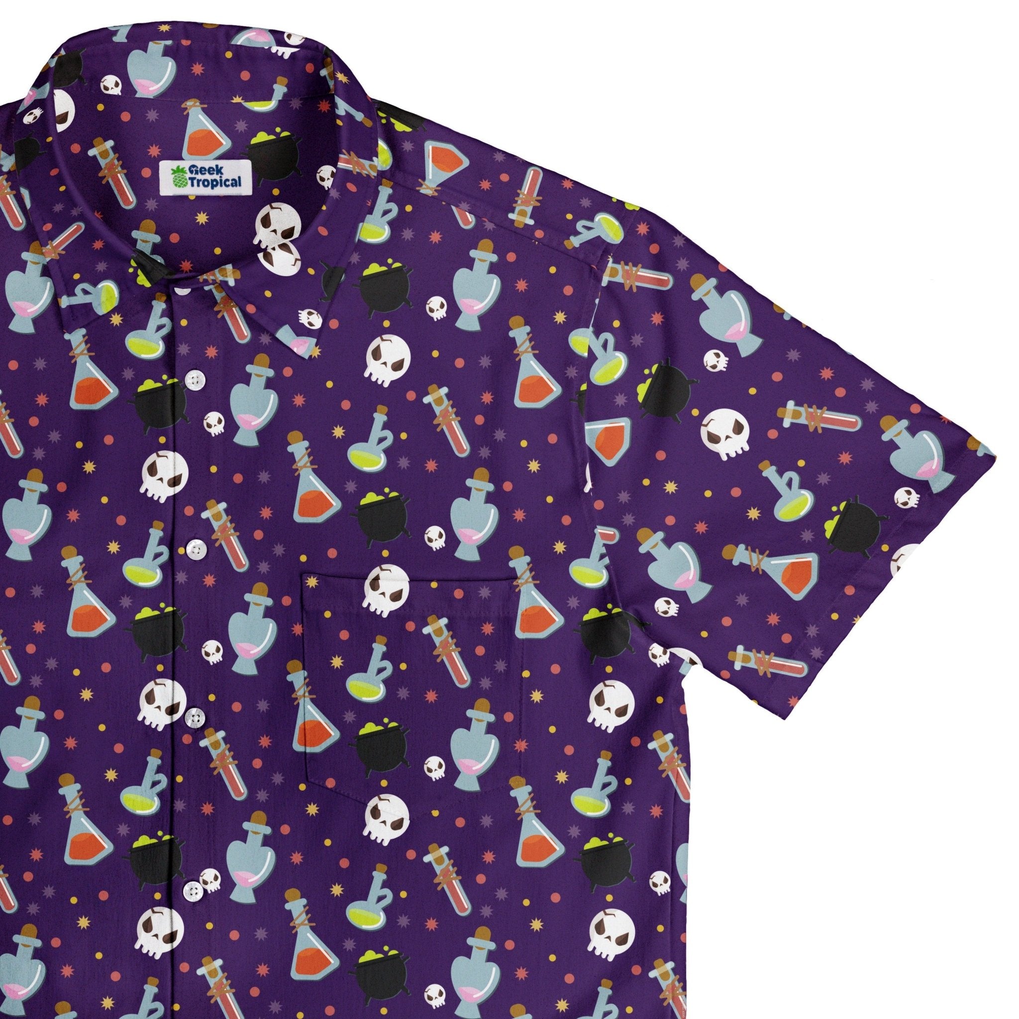 Halloween DND Potions Button Up Shirt Geek Nerd adult sizing Design by Heather Davenport dnd & rpg print