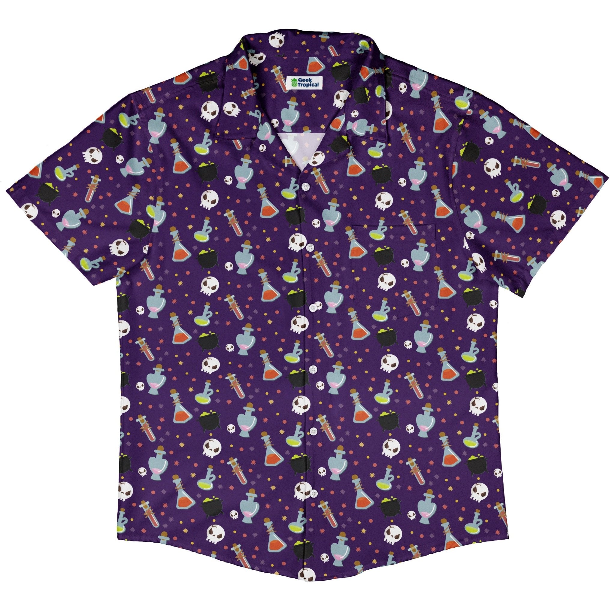 Halloween DND Potions Button Up Shirt Geek Nerd adult sizing Design by Heather Davenport dnd & rpg print