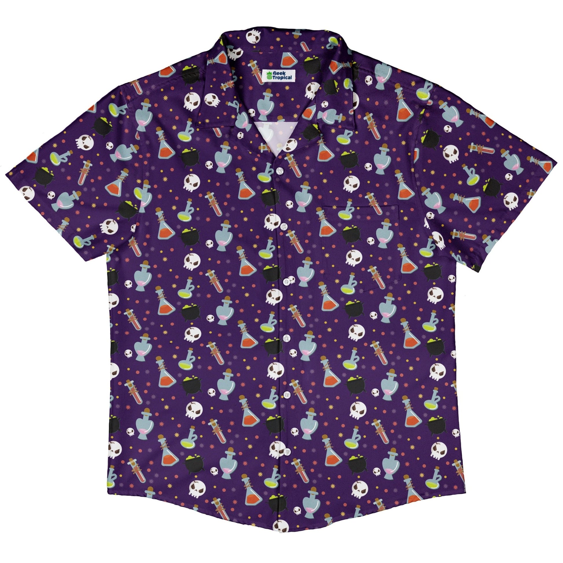 Halloween DND Potions Button Up Shirt Geek Nerd adult sizing Design by Heather Davenport dnd & rpg print