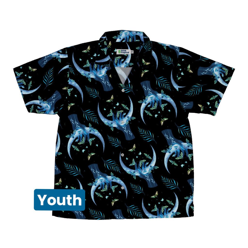 Hand on the Moon Moth Youth Hawaiian Shirt Geek Nerd Design by Episodic outer space & astronaut print q4