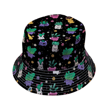 Happy Kawaii Plants Bucket Hat Geek Nerd 0925 Botany Print Design by Tobe Fonseca