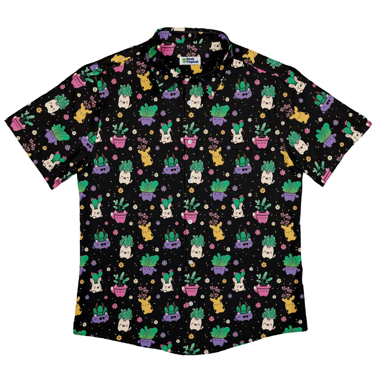 Happy Kawaii Plants Button Up Shirt Geek Nerd 0925 adult sizing All Adult Button Up Shirts