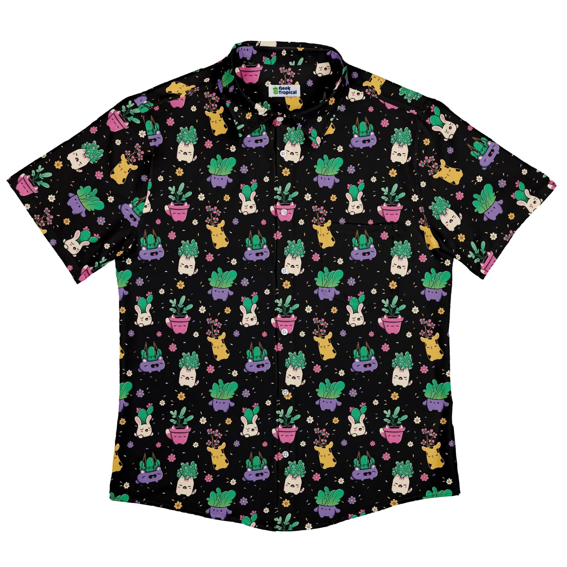 Happy Kawaii Plants Button Up Shirt Geek Nerd 0925 adult sizing All Adult Button Up Shirts