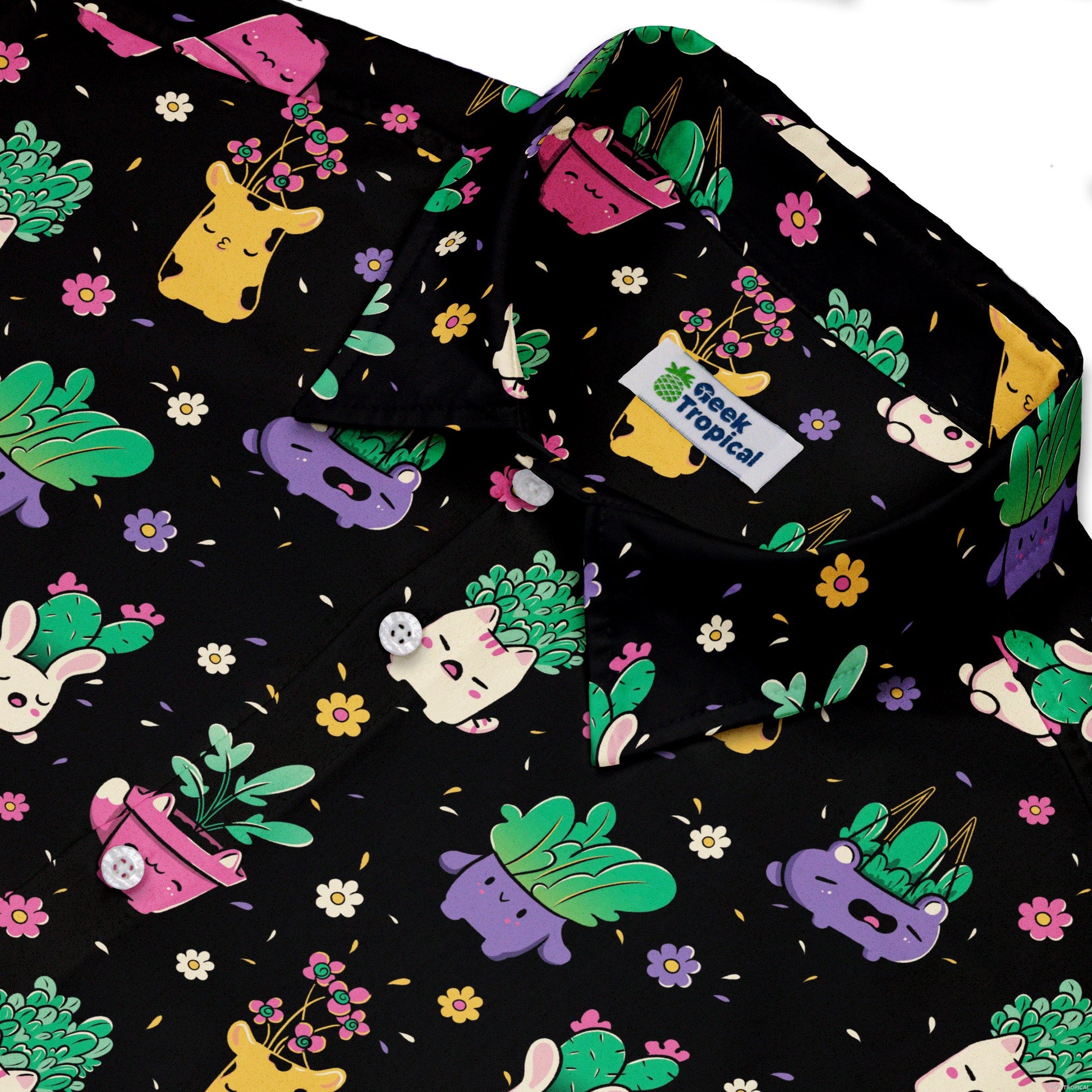 Happy Kawaii Plants Button Up Shirt Geek Nerd 0925 adult sizing All Adult Button Up Shirts