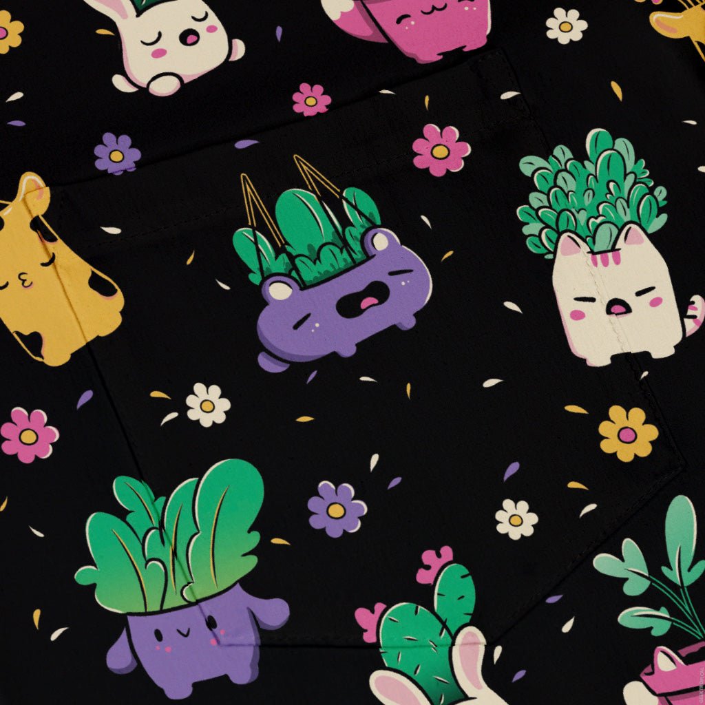 Happy Kawaii Plants Button Up Shirt Geek Nerd 0925 adult sizing All Adult Button Up Shirts