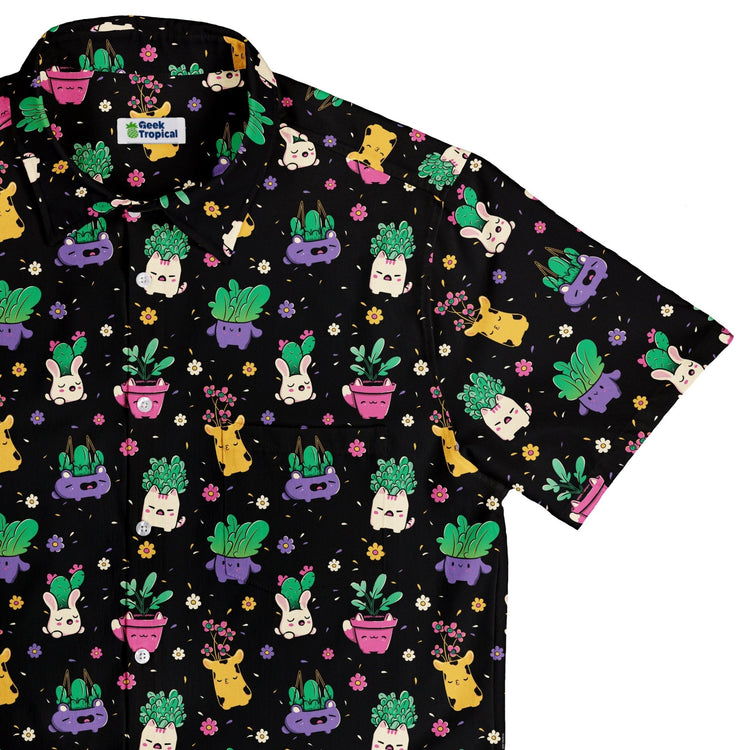 Happy Kawaii Plants Button Up Shirt Geek Nerd 0925 adult sizing All Adult Button Up Shirts