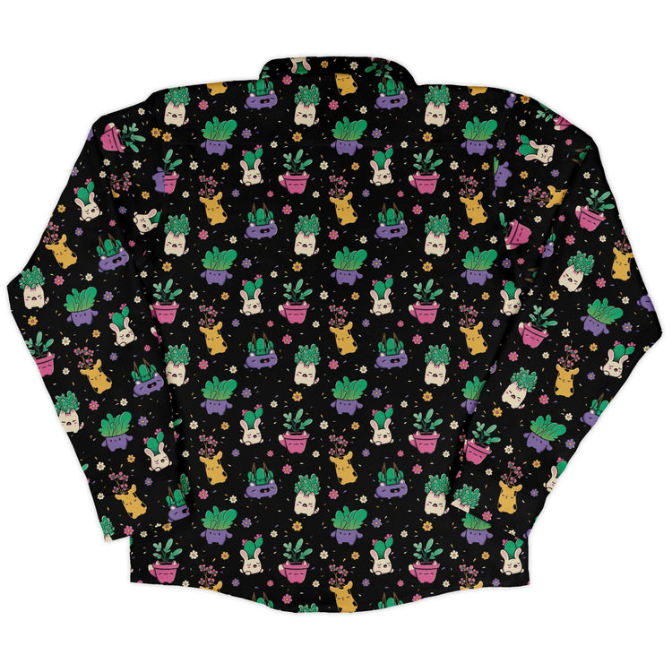 Happy Kawaii Plants Long Sleeve Button Up Shirt Geek Nerd 0925 adult sizing All Adult Button Up Shirts
