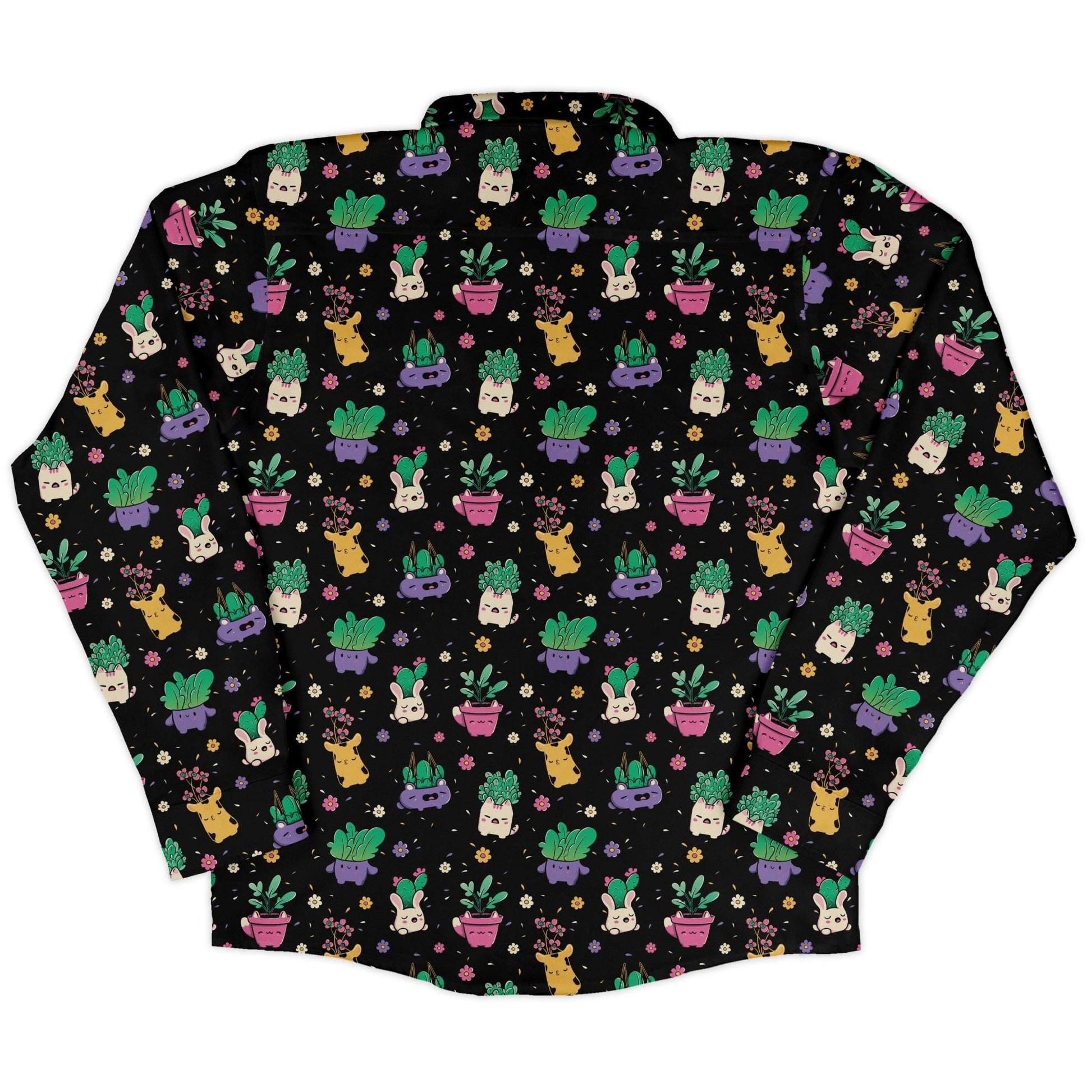 Happy Kawaii Plants Long Sleeve Button Up Shirt Geek Nerd 0925 adult sizing All Adult Button Up Shirts