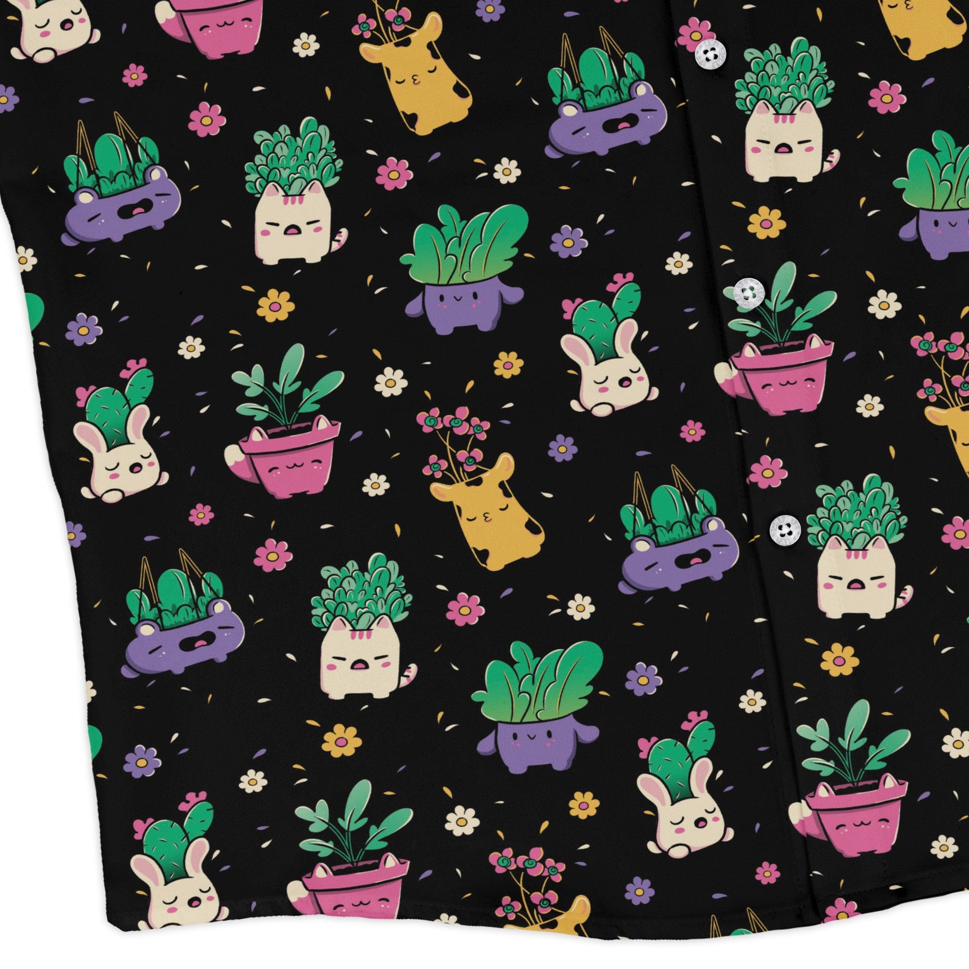 Happy Kawaii Plants Long Sleeve Button Up Shirt Geek Nerd 0925 adult sizing All Adult Button Up Shirts