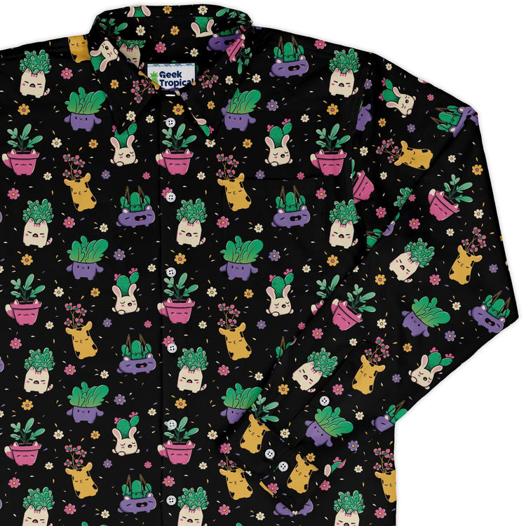 Happy Kawaii Plants Long Sleeve Button Up Shirt Geek Nerd 0925 adult sizing All Adult Button Up Shirts