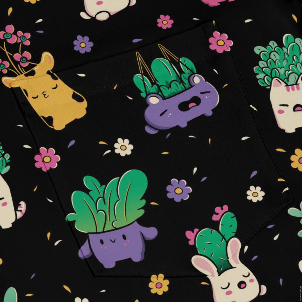 Happy Kawaii Plants Long Sleeve Button Up Shirt Geek Nerd 0925 adult sizing All Adult Button Up Shirts