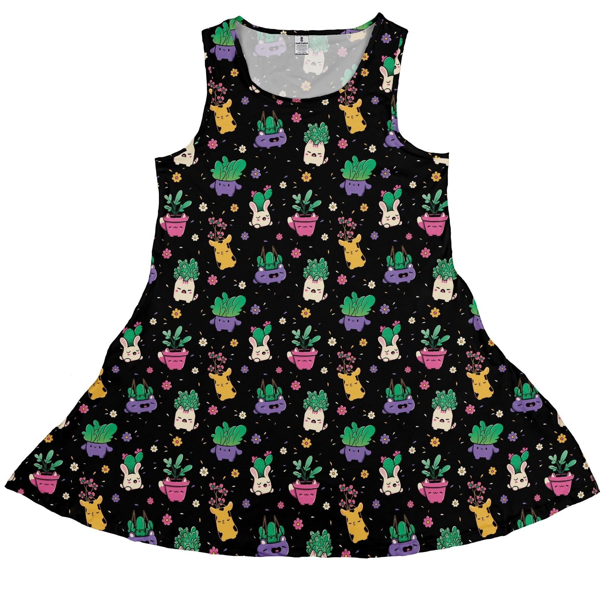 Happy Kawaii Plants Dress Geek Nerd 0925 Botany Print Design by Tobe Fonseca