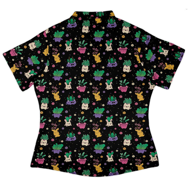 Happy Kawaii Plants Curvy Button Up Shirt Geek Nerd 0925 All Adult Button Up Shirts Anime