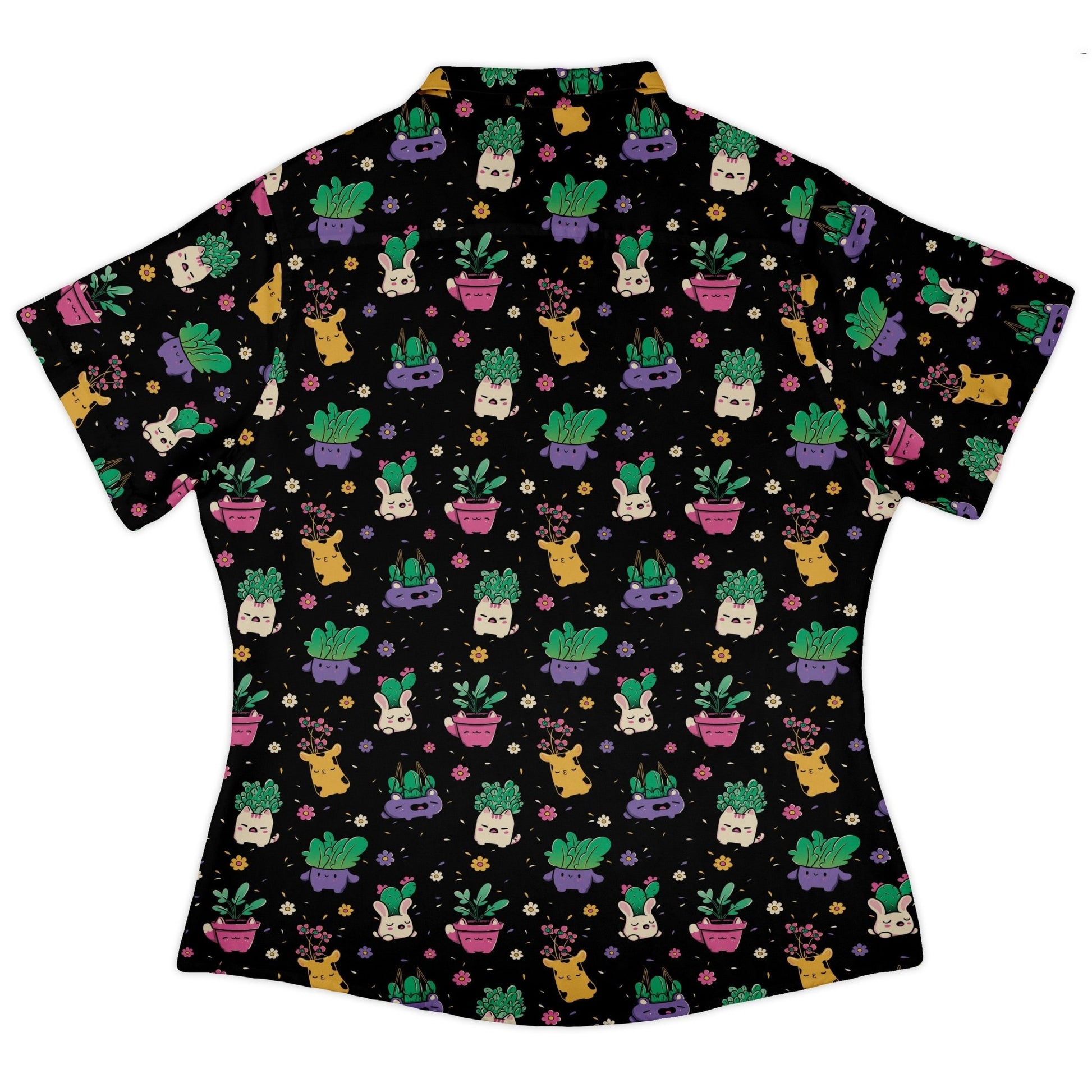 Happy Kawaii Plants Curvy Button Up Shirt Geek Nerd 0925 All Adult Button Up Shirts Anime