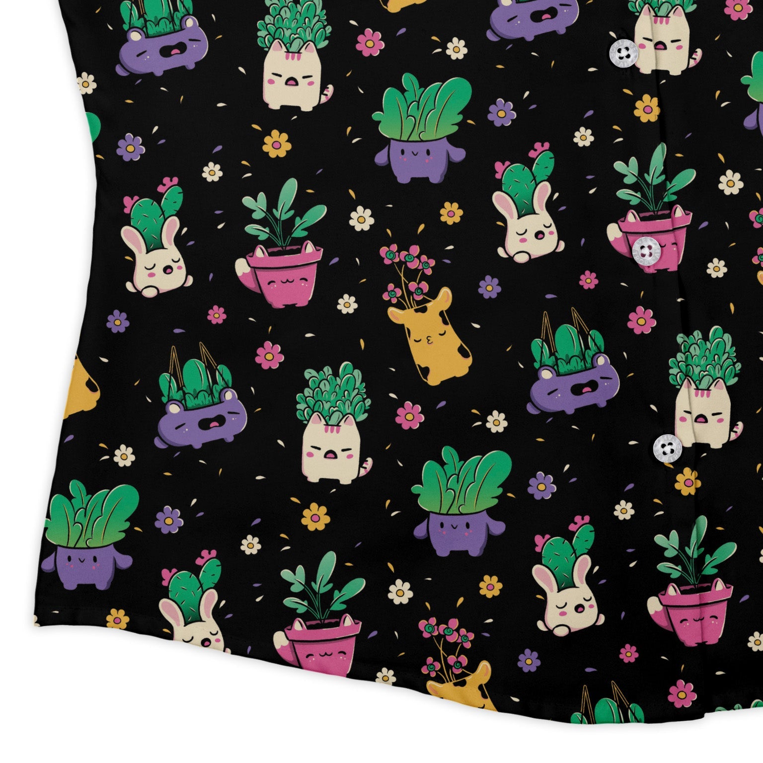 Happy Kawaii Plants Curvy Button Up Shirt Geek Nerd 0925 All Adult Button Up Shirts Anime