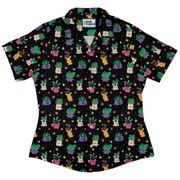 Happy Kawaii Plants Curvy Button Up Shirt Geek Nerd 0925 All Adult Button Up Shirts Anime