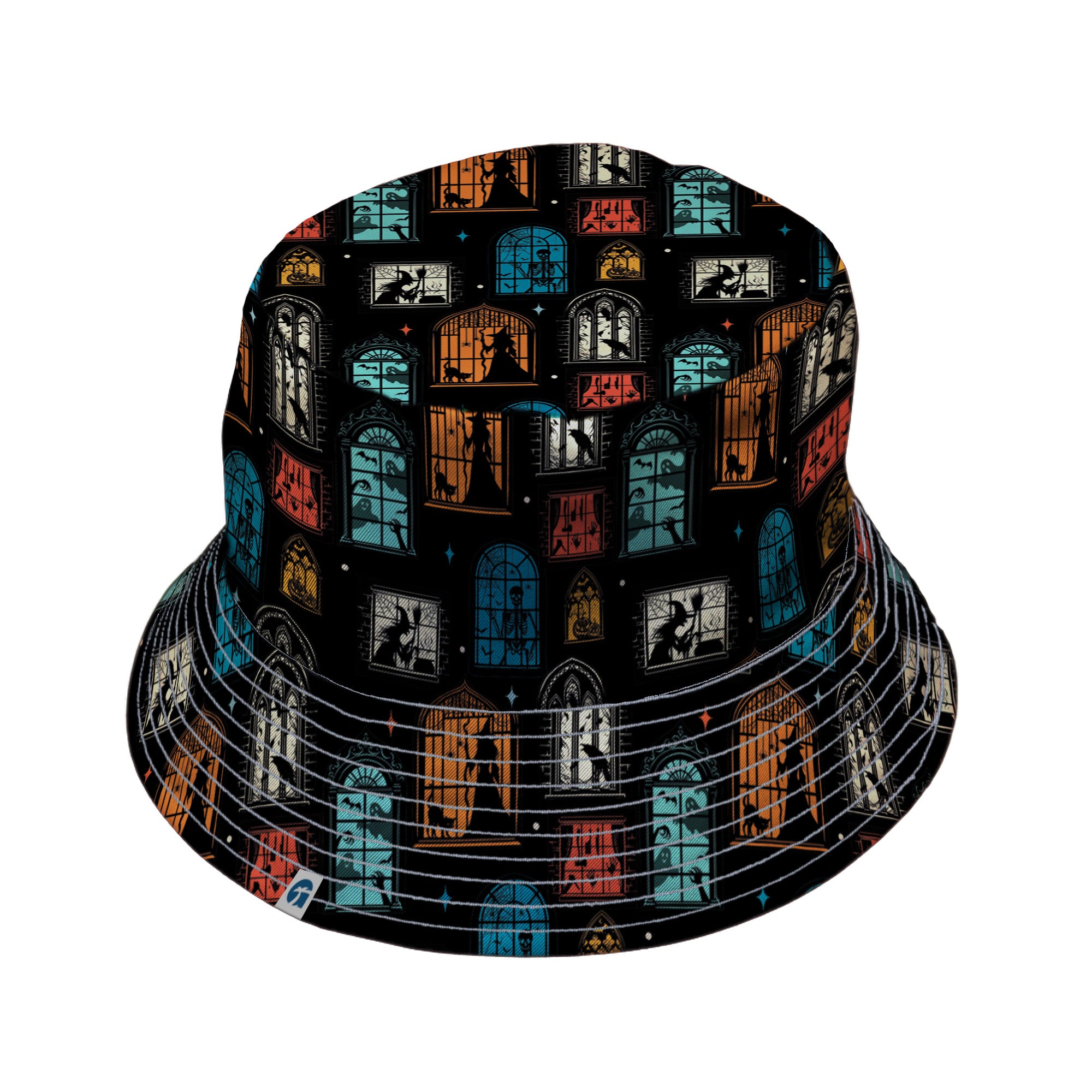 Haunted Manor Window Bucket Hat Gray Stitching