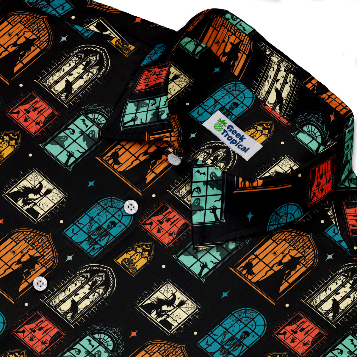 Haunted Manor Window Button Up Shirt Neck