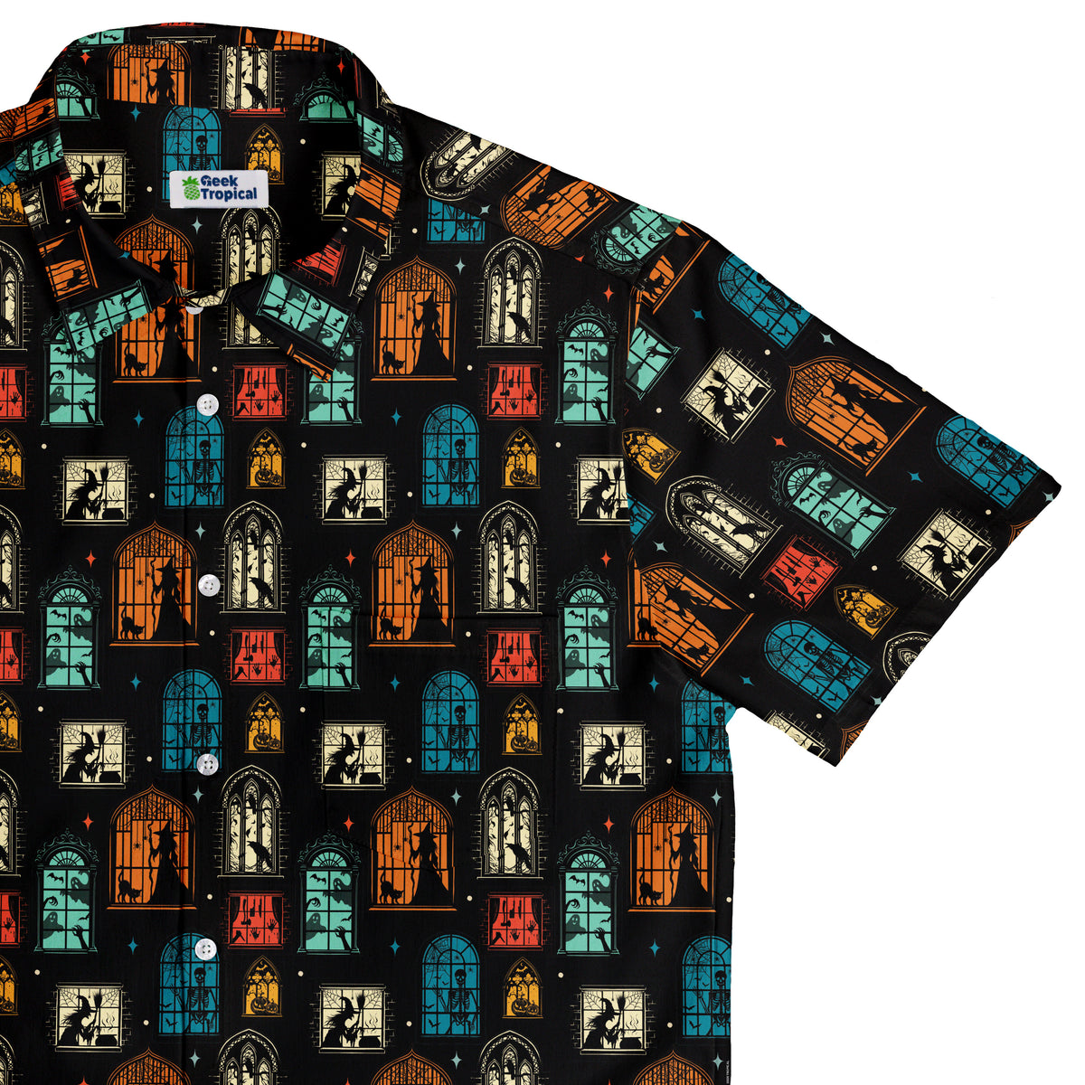 Haunted Manor Window Button Up Shirt Top Corner