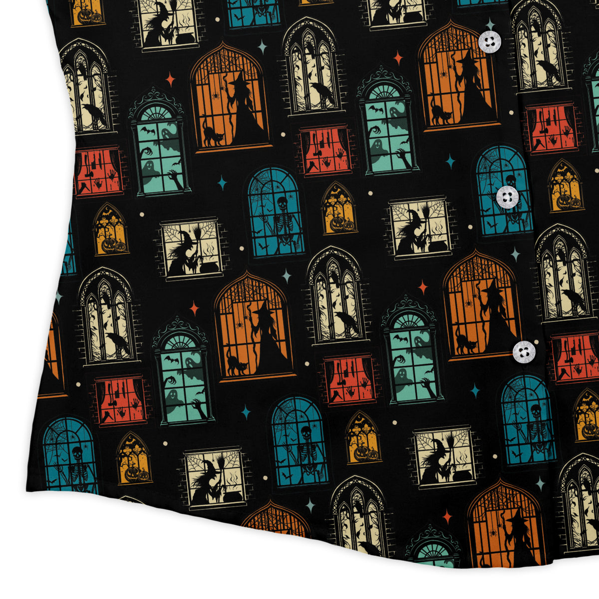 Haunted Manor Window Curvy Button Up Shirt womens corner