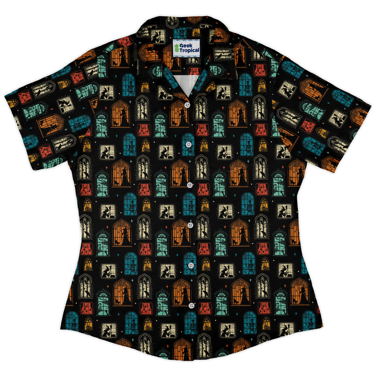 Haunted Manor Window Curvy Button Up Shirt womens front