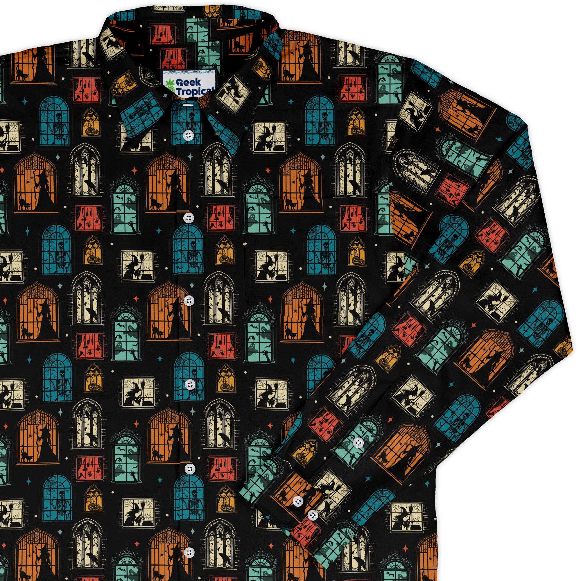 Haunted Manor Window Long Sleeve Button Up Shirt cover