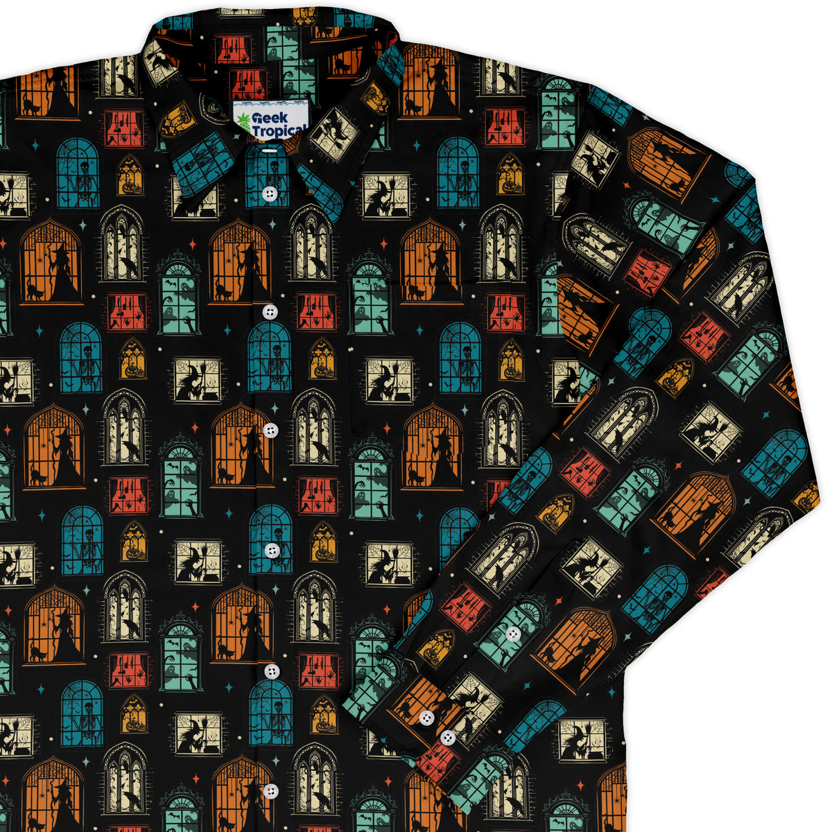 Haunted Manor Window Long Sleeve Button Up Shirt cover